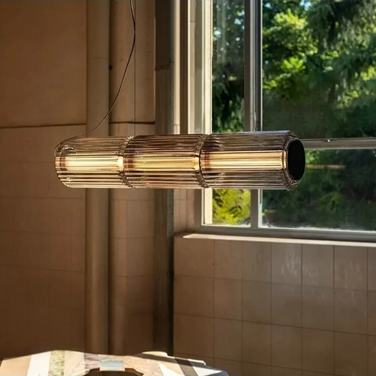 Lampa wisząca CYLINDER Glass z ryflowanego szkła
